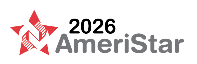 A logo-style graphic on a white background featuring a red star icon with a stylized 'A' inside, the number '2026' in black, and the word 'AmeriStar' in gray.