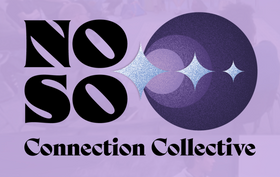 A purple graphic with the words 'NOSO' in large black letters, a glittery light-blue spark shape, a dark purple circular shape, and the text 'Connection Collective' below.
