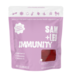 SAM+LEO IMMUNITY elderberry immune support gummies berry flavor front pouch