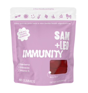 SAM+LEO IMMUNITY elderberry immune support gummies berry flavor front pouch