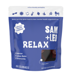SAM+LEO RELAX calming gummies cherry flavor front pouch
