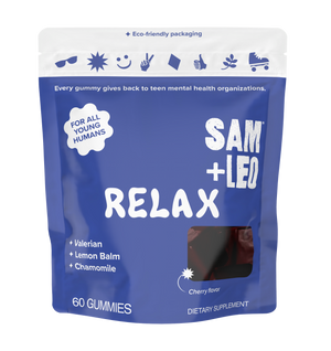 SAM+LEO RELAX calming gummies cherry flavor front pouch