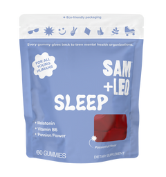 SAM+LEO SLEEP melatonin sleep gummies passion fruit flavor front pouch