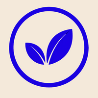 A stylized blue leaf logo inside a circular border on a solid black background.